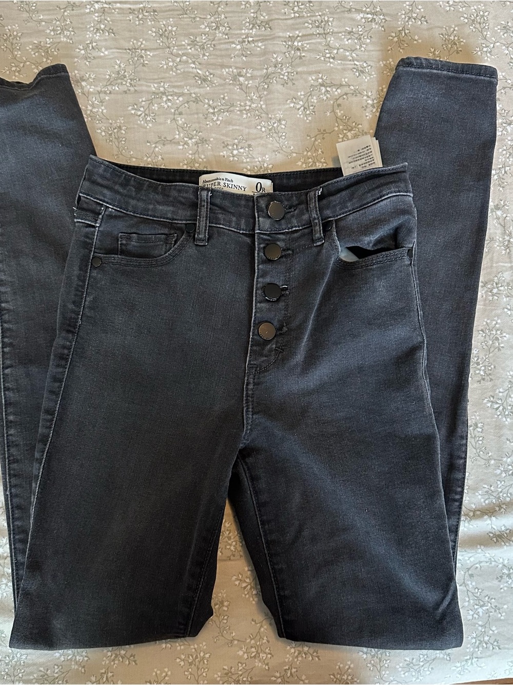 Abercrombie & Fitch Black High-Rise Skinny Jeans with Button-Fly